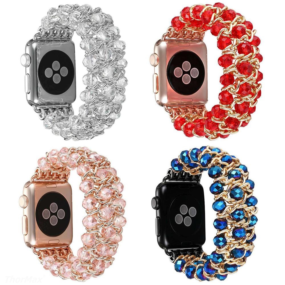 Handmade Pomegranate Shape Agate Beads Elastic Band for Apple Watch 5 40MM 44MM Watch Bracelet For iwatch Series 4/3/2 38mm 42mm