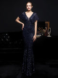 Women Gold Sequin Dress V Neck Beaded Party Maxi Elegant Evening Dress