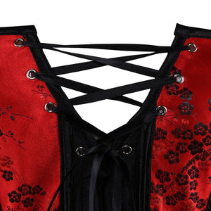 Women Sexy Brocade Floral Lace Up Corset Waist Cincher Body Shaper Vintage Plum Flowers Overbust Corset Bustier Lingerie Top