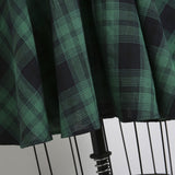 Green Plaid Elegant 1950s Style Vintage Robe V Neck High Waist Dress