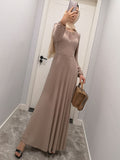 Belt Bow Chiffon Muslim Dress Abaya Dress Plus Size Arab Casual Dress Prom Gowns Robe De Soriee Full-Sleeve O-neck Dress