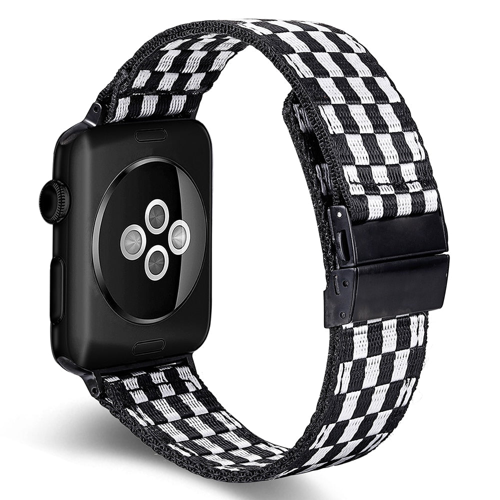 Fashion Checkerboard Style Nylon Strap For Apple Watch Band 9/8/7/6/5/4/3/2/1/SE For iWatch 38/40/41/42/44/45mm iWatch Strap Series Bracelet