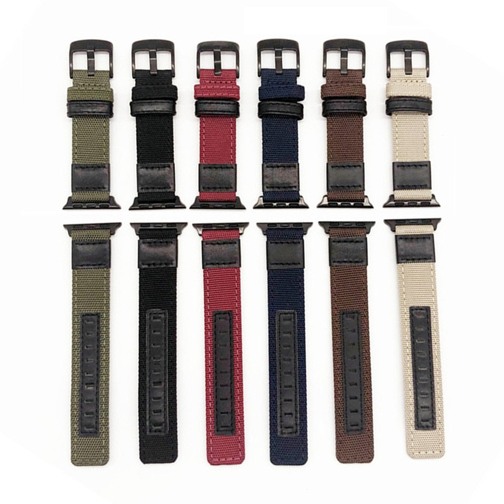Nylon Leather Strap For Apple Watch Band 40mm 44mm 42mm 38mm Canvas Woven Wrist Bracelet Watchband for iwatch series 6 5 4 3 2 1