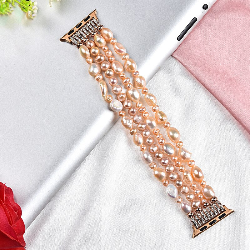 Bracelet Beadeds for Apple Watch Band 44mm 40mm 42mm 38mm Girl Cute Handmade Fashion Elastic Pearl Strap IWatch Series 5 4 3 2 1