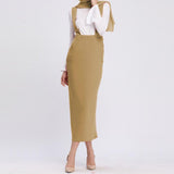 Women Summer Elegant Black Long Pencil Skirts With Straps High Waist Casual Suspender Skirt