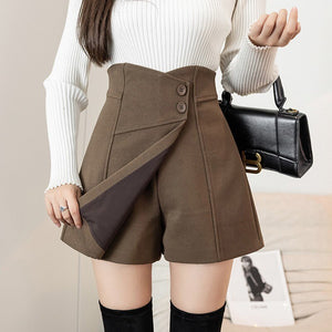 Women Casual Shorts Skirts Korean Style All-match Vintage Woolen High Waist Ladies Elegant Short Pants