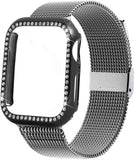 Diamond case+Milanese Loop band For Apple Watch Series 5/4/3/2/1 Stainless Steel Strap iwatch 38mm 42mm 40mm 44mm Wrist Bracelet