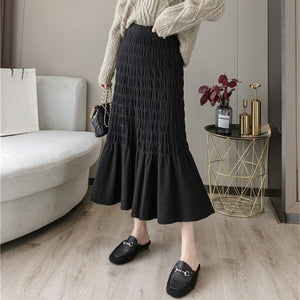 Women High Waist Casual Skirts Korean Style All-match Ladies Knitted Long Mermaid Skirt