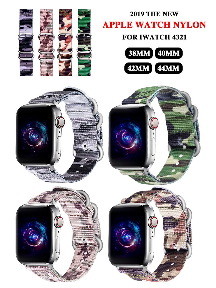Band for Apple Watch 6/5/4/3/2/1 38MM 40MM 42MM 44MM Nylon Camouflage Strap For Apple Watch Bands Iwatch Series Accessories
