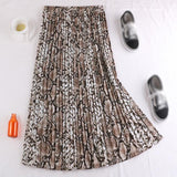 Summer High Waist A-Line Pleated Long Vintage Women Elegant Leopard Snake Printed Maxi Skirt
