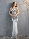 Women See-through Beads Long Party Dreess New Sequins Evening Dress