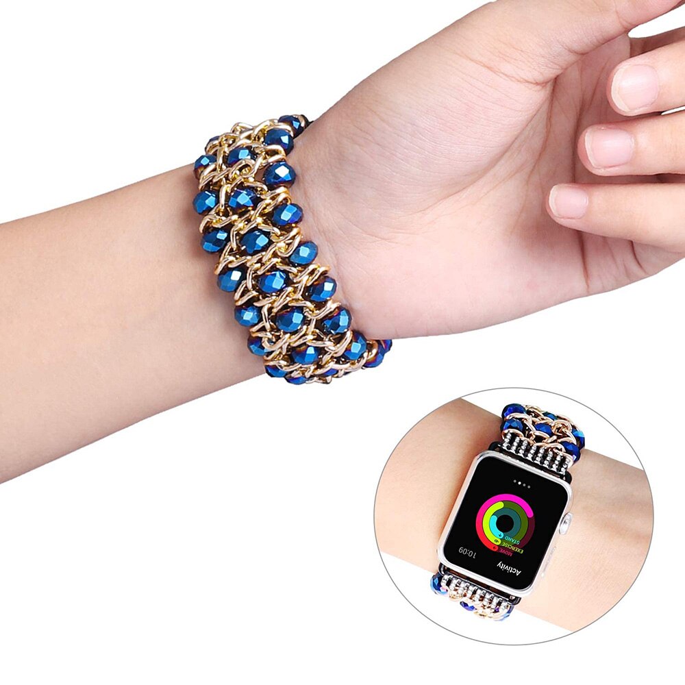 Dressy Straps Replacement for Apple Watch Bands 5 Bracelet iWatch Series 44mm 40mm Band Strap Woman Bling Accessories Black Bead