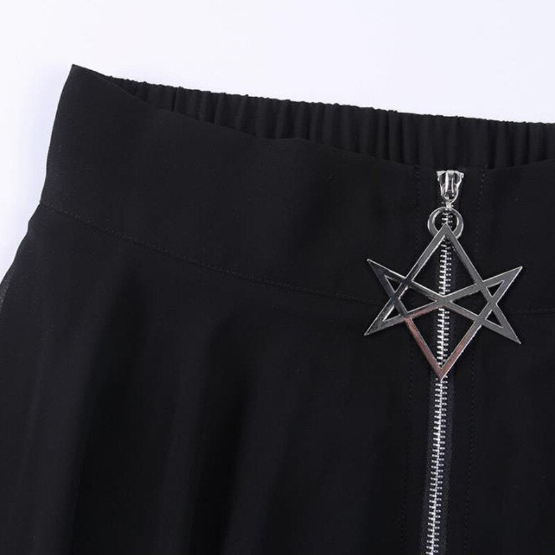Solid High Waisted Asymmetrical Chiffon Long Punk Skirt Streetwear Goth Black Skirts