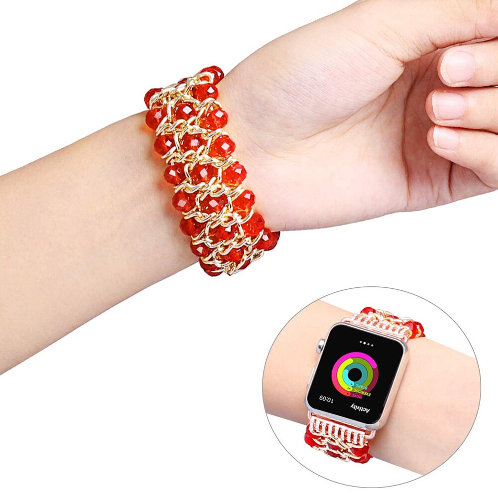 Dressy Straps Replacement for Apple Watch Bands 5 Bracelet iWatch Series 44mm 40mm Band Strap Woman Bling Accessories Black Bead