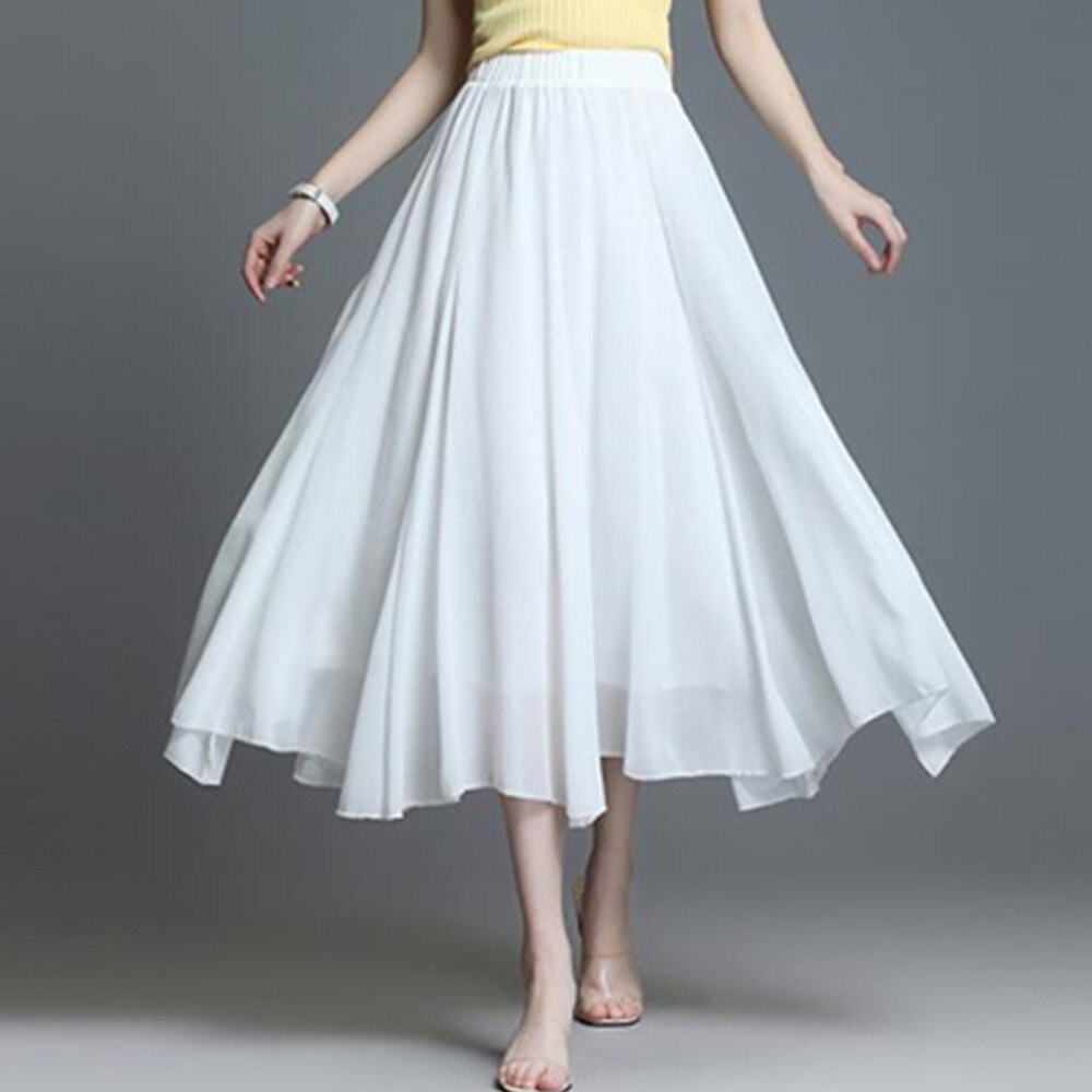 Vintage Polka Dot A-line Pleated Long Summer Women Korean Streetwear Elastic Waist Midi Skirt