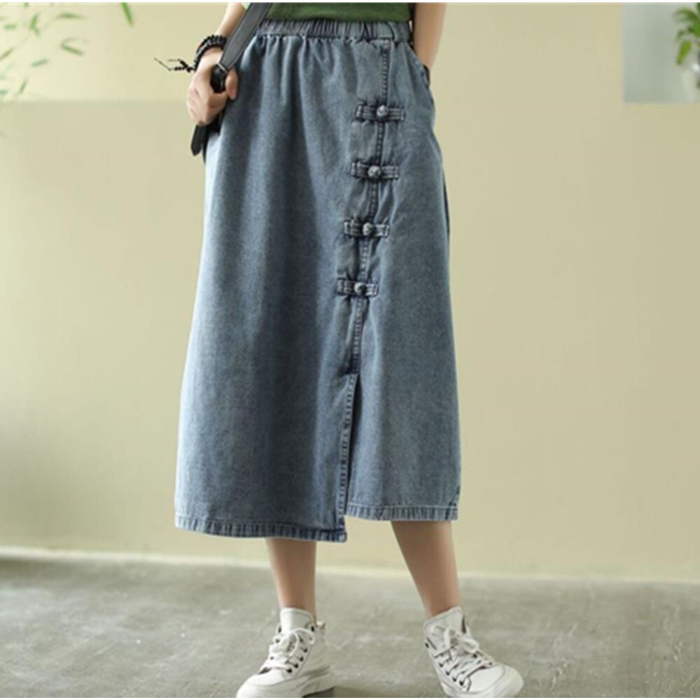 Denim Women A-line High Waist Jeans Midi Skirt Casual Loose Korean Trendy Streetwear