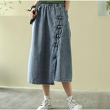 Denim Women A-line High Waist Jeans Midi Skirt Casual Loose Korean Trendy Streetwear