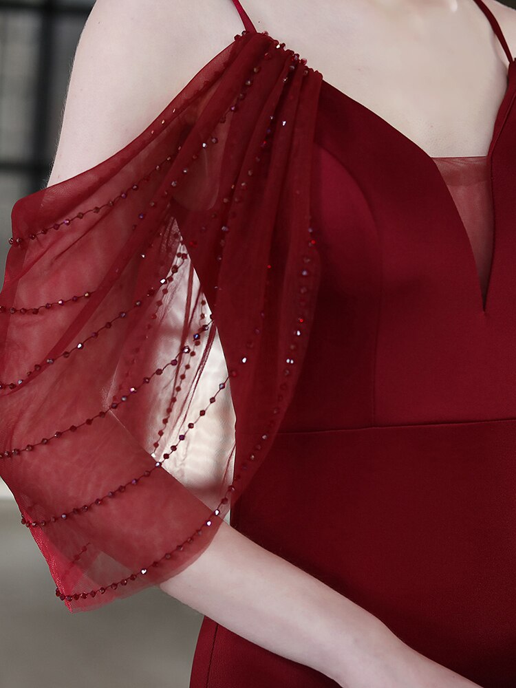 Bishop Sleeve Off The Shoulder V Neck Evening Dress Mermaid Backless Gowns Taffetal Elegant Party Robes Women Occation Vestidoes