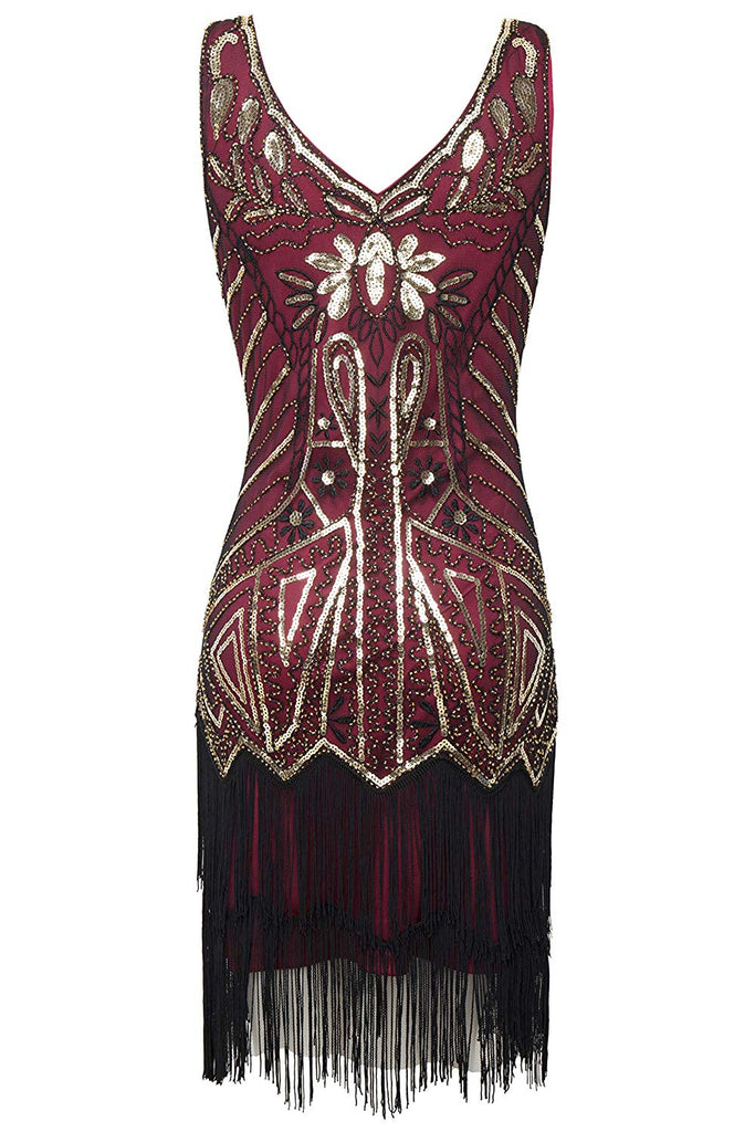 1920s Retro Sequin Tassel Dress Pin Bead Tassel Party Dinner Dress With Accessories