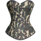 Women Sexy Camouflage Overbust Corset Gothic Waist Cincher Body Shaper Lace Up Corset Bustier Lingerie Top Army Girl Costumes