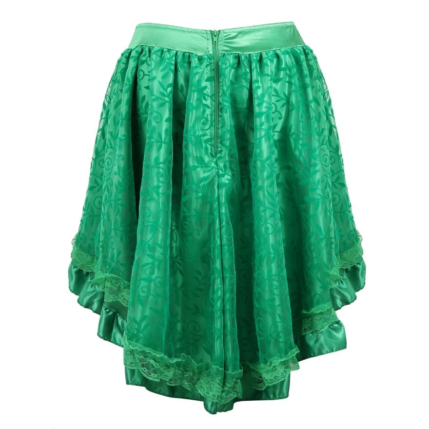 Women Steampunk Gothic Asymmetrical High Low Skirts Burlesque Sexy Floral Lace Ruffles Skirt Showgirls Fashion Dance Skirt