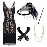 1920s Retro Sequin Tassel Dress Pin Bead Tassel Party Dinner Dress With Accessories