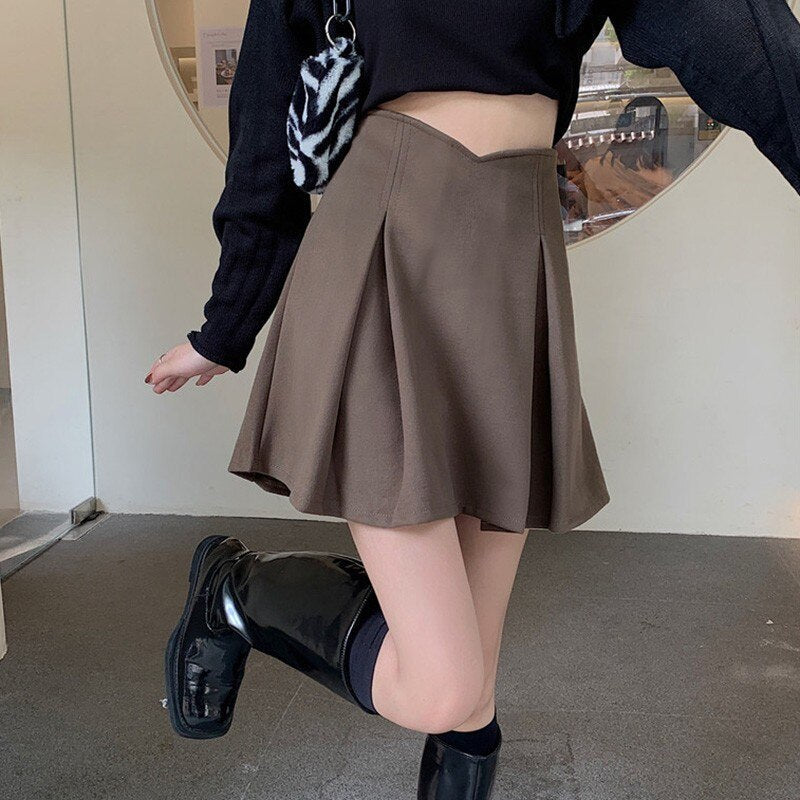 Ladies A-line Short Skirts Fashion Korean Style All-match Woolen High Waist Women Elegant Mini Skirt