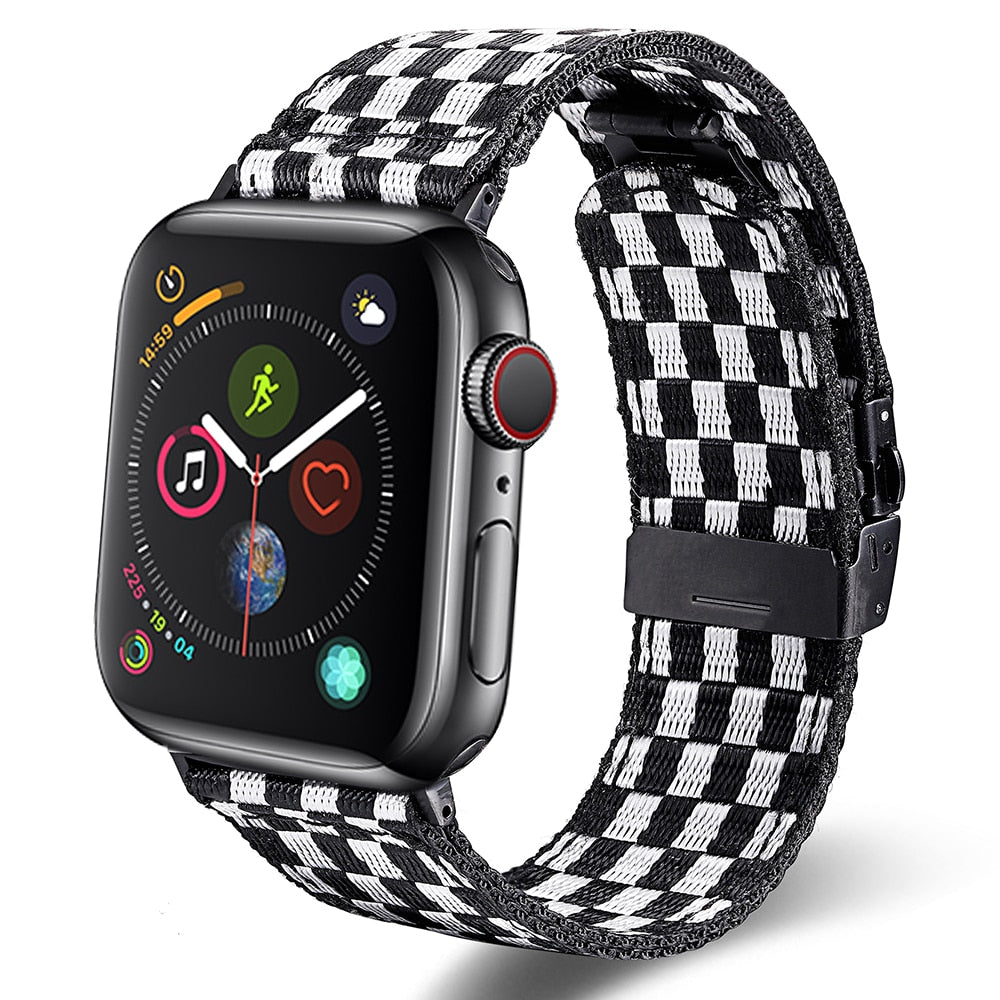 Fashion Checkerboard Style Nylon Strap For Apple Watch Band 9/8/7/6/5/4/3/2/1/SE For iWatch 38/40/41/42/44/45mm iWatch Strap Series Bracelet