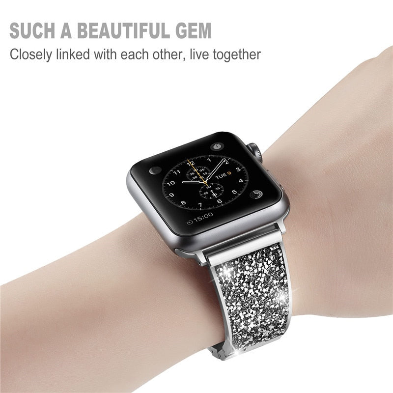 Rhinestone Diamond Stainless Steel Loop strap For apple watch band 44mm 40mm Metal Bracelet For iwatch Series 4/3/2/1 38mm 42mm