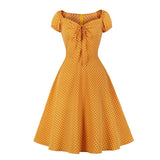 Tie Sweetheart Neck Polka Dot Vintage Women Summer Dress 2021 High Waist Retro Female A Line Swing Casual Dresses 1950s Style