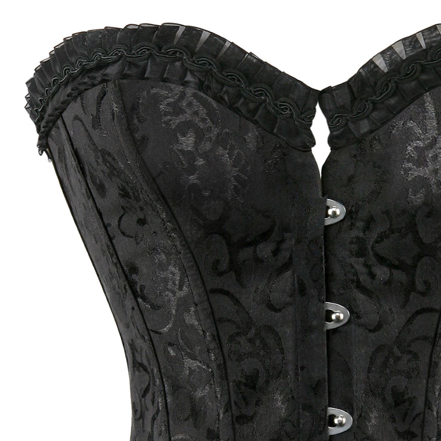 Women Gothic Sexy Satin Floral Overbust Corset Bustier Lingerie Body Shaper Waist Cincher Bridal Steel Boned Corset Top