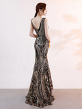 Asymmetrical Floor-Length Tulle Sequins V-Neck Sleeveless Party Dresses Embroider Vestidoes Formal Robe