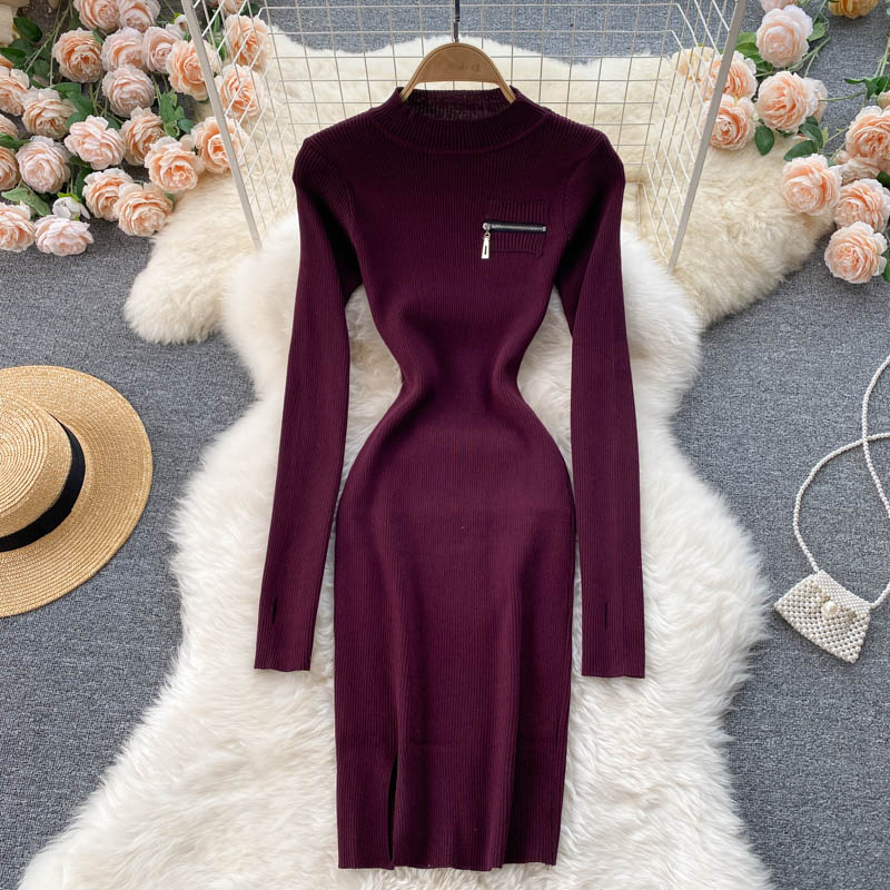 Autumn Winter Elegant Sexy Ribbed Knitted Bodycon Dress Warm High Neck jetechband Autumn Winter Elegant Sexy Ribbed Knitted Bodycon Dress Warm High Neck jetechband