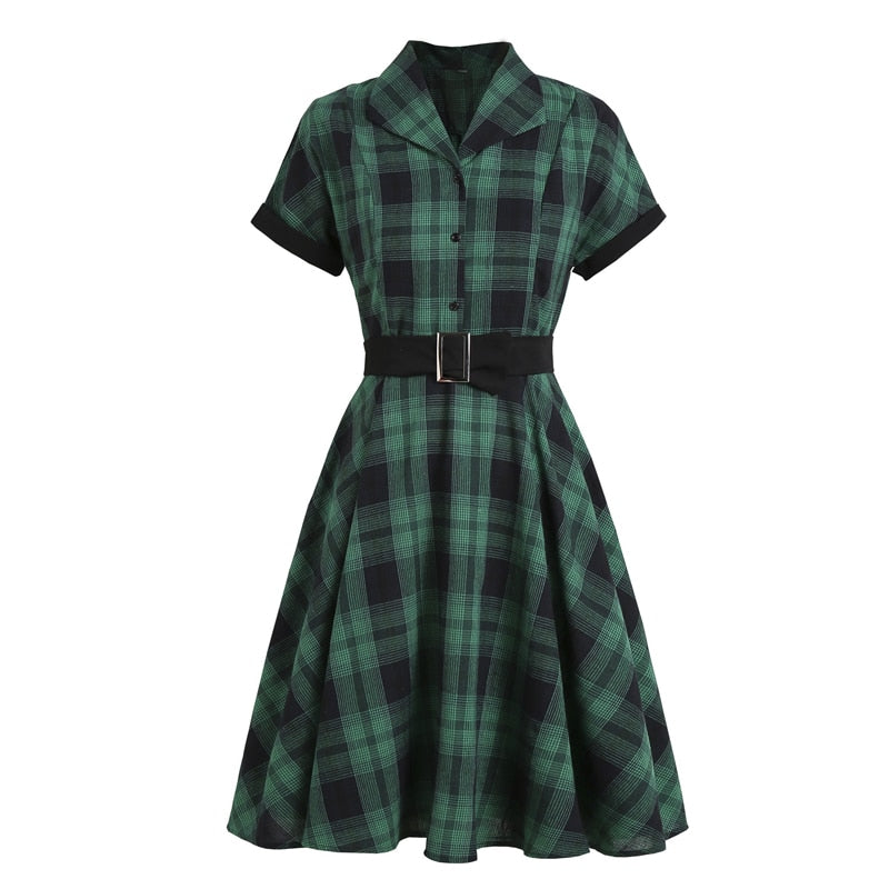 England 50s Style Vintage Green Plaid Pinup Swing Dresses for Women Bu –  jetechband
