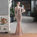 Women Beads Dress Gold Deep V Neck Sequin Evening Dress Sexy Party Maxi Dress