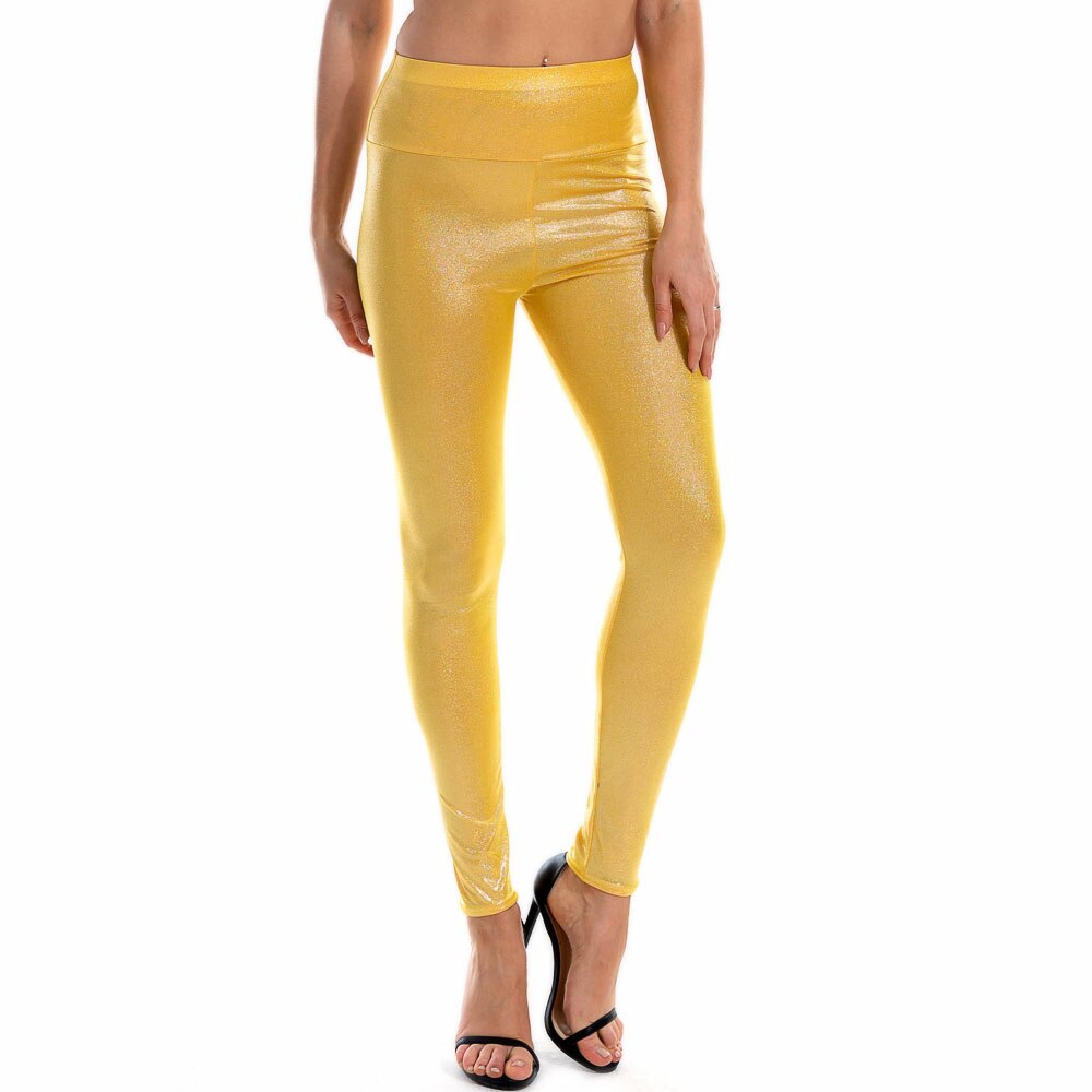 Shiny Metallic Holographic Sexy High Waist Elastic PU Leather Skinny Pants Ankle Long Gothic Leggings