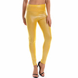 Shiny Metallic Holographic Sexy High Waist Elastic PU Leather Skinny Pants Ankle Long Gothic Leggings