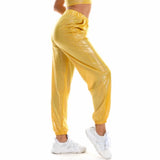 Reflective Women High Waist Metallic Jogger Trousers Shiny Holographic Loose Hip Hop Dance Pants