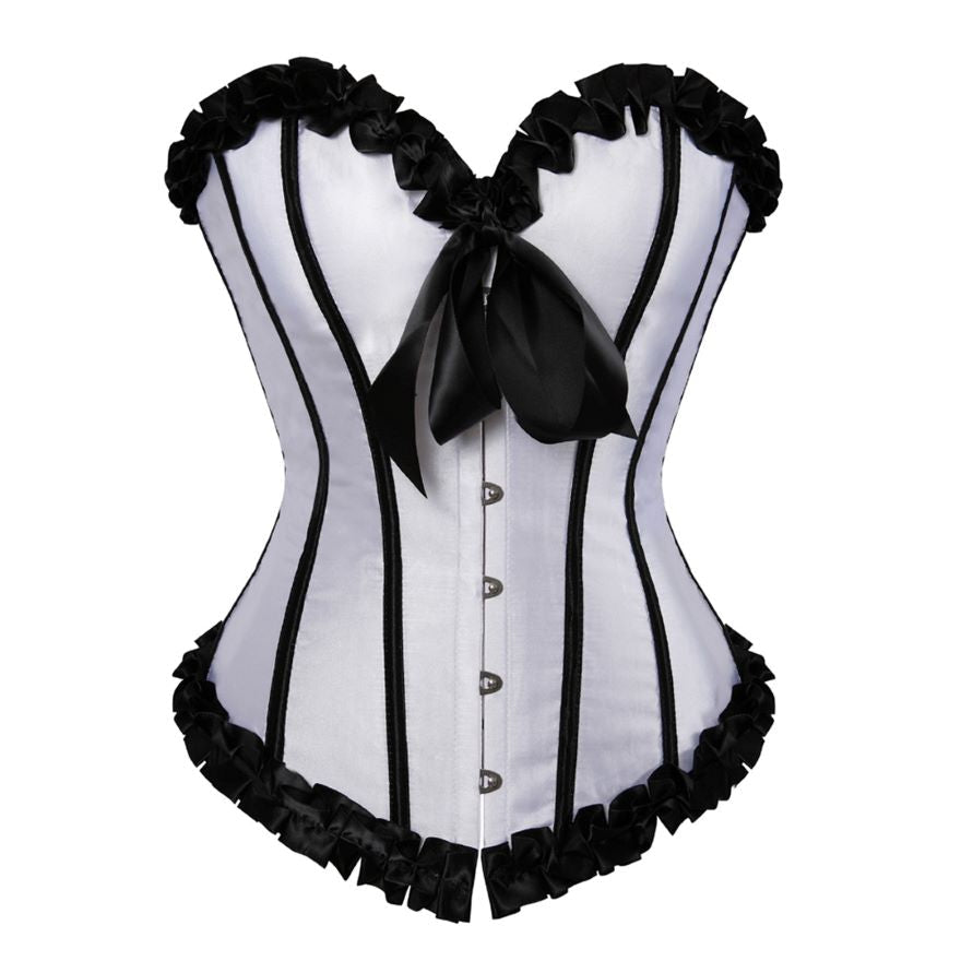 Women Sexy Satin Striped Lace Overbust Corset Showgirls Waist Cincher Body Shaper Slim Fashion Corset Bustier Plus Size