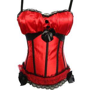 Sexy Satin Overbust Corset Strap Corsets Bustiers Top Lace Bowknot Decorated Clubwear Showgirl Body Shaper Plus Size Corselet