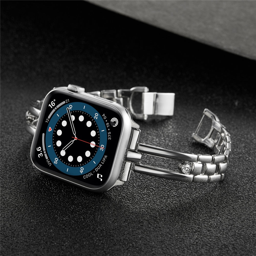 Diamond Stainless Steel Strap For Apple Watch Band 6 40mm 44mm Women's Metal Luxury Bracelet iwatch series 6 5 4 SE 3 38mm 42mm