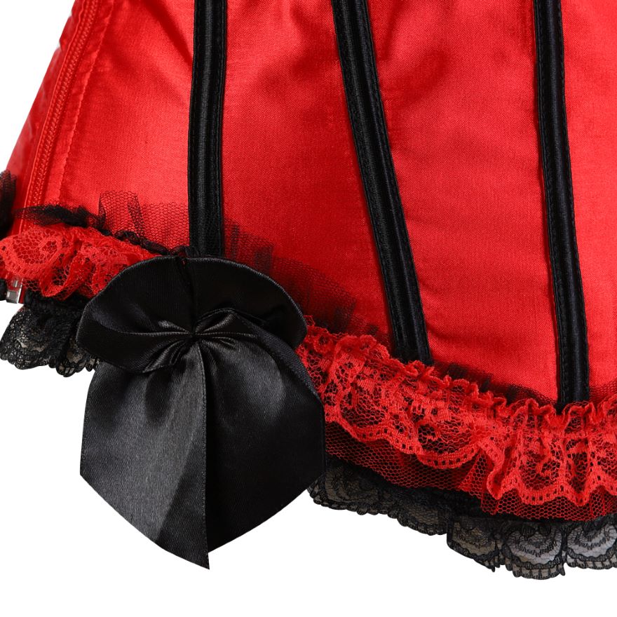 Women Sexy Satin Striped Lace Overbust Corset Bow Cup Straps Corset Zipper Side Waist Cincher Corsets Bustiers Lingerie Top