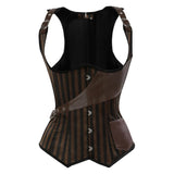 Steampunk Underbust Corset Vest Women Leather Spliced Striped Corset Bustier Top Waist Trainer Corsets Burlesque Pirate Costume