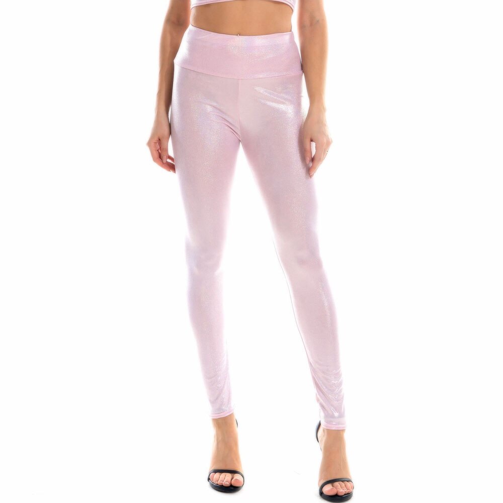 Shiny Metallic Holographic Sexy High Waist Elastic PU Leather Skinny Pants Ankle Long Gothic Leggings