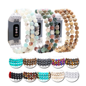 Women Natural Stone Elastic Watchband For Fitbit Charge 3/4 Handmade Beads Smart Watch Strap For Unisex Watch Bracelet Wristband