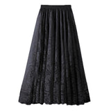 Long Boho Vintage Lace Pleated Korean Summer Solid White A-Line Maxi Skirt