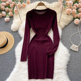 Autumn Winter Dress Women Clothing Crew Neck Long Sleeve Knitted Dress Front Lace Up Night Club Sexy Bodycon Dress