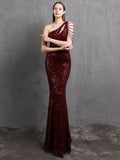 Women Beads Party Maxi Dress Elegant One Shoulder Gold Long Sequin Evening Dress