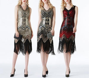 Short Vintage Dress Gold Sequins Beaded Formal Evening Party Dress
