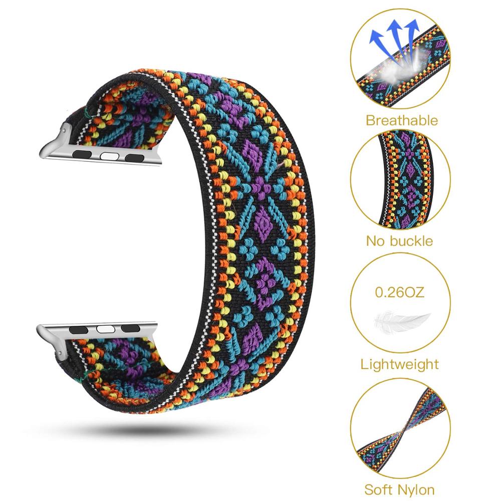 Elastic Belt Solo Loop for Apple Watch Band 44mm 42mm Bracelet Scrunchie Strap Bohemia Nylon iWatch band 40mm 38mm 5 4 3 6 se